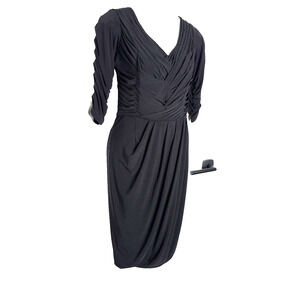 J.Peterman‎ Black V-neck Ruched Draped 3/4 Sleeves Dress Lined Size 6